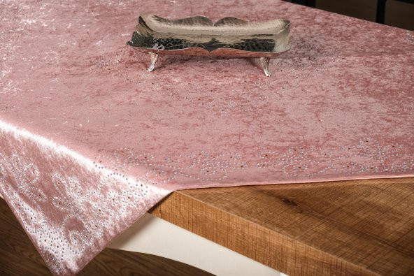 Finezza Belda Kadife Nakışlı Runnerlı Pudra Salon Takımı 5 Parça - 1273 - 5