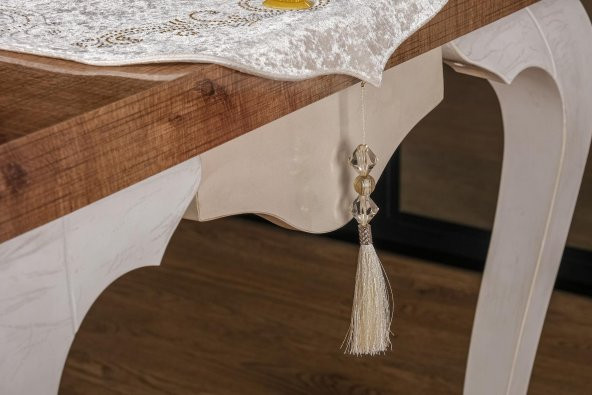 Finezza Clair Kadife Nakışlı Runnerlı Krem Salon Takımı 5 Parça - 1274 - 2