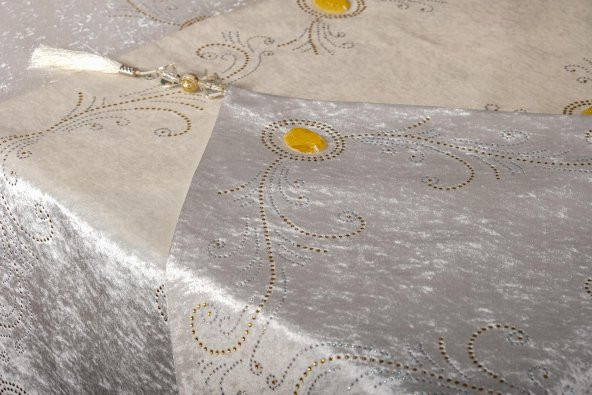 Finezza Clair Kadife Nakışlı Runnerlı Krem Salon Takımı 5 Parça - 1274 - 4