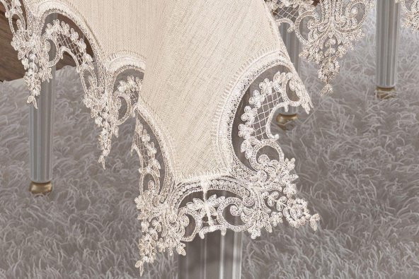 Finezza Ahsen Güpürlü Keten Kumaş Krem Sofra Takımı 8 kş. 160x230 17 Prç - 1275 - 2