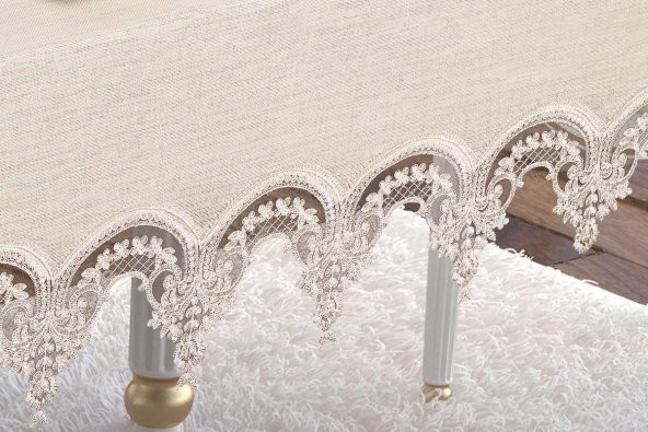 Finezza Ahsen Güpürlü Keten Kumaş Krem Sofra Takımı 8 kş. 160x230 17 Prç - 1275 - 7