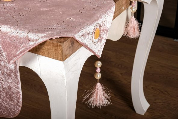 Finezza Clair KadifeNakışlı Runnerlı Pudra Salon Takımı 5 Parça - 1276 - 5