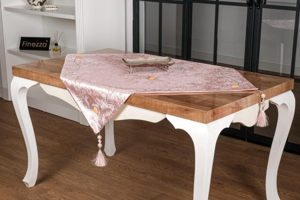 Finezza Clair KadifeNakışlı Runnerlı Pudra Salon Takımı 5 Parça - 1276 - 6