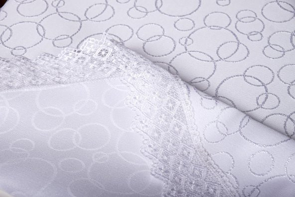 Finezza Duygu Güpürlü Jakar Kumaş Beyaz Masa Örtüsü 160cm Yuvarlak - 1277 - 5