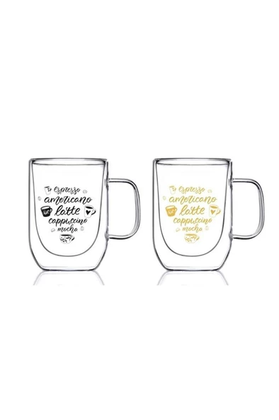 Perotti Çift Cidarlı Pero Coffee Menü Cam Bardak Kupa 300ml 13782 - 3