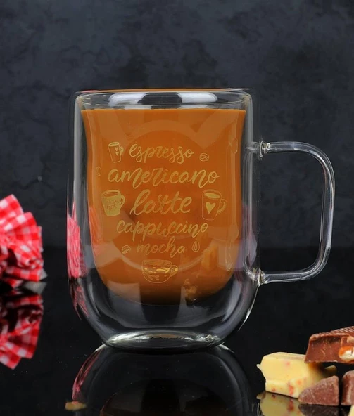 Perotti Çift Cidarlı Pero Coffee Menü Cam Bardak Kupa 300ml 13782 - 2