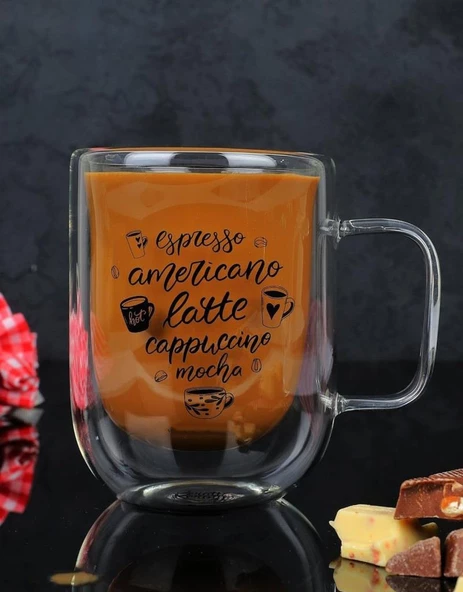 Perotti Çift Cidarlı Pero Coffee Menü Cam Bardak Kupa 300ml 13782