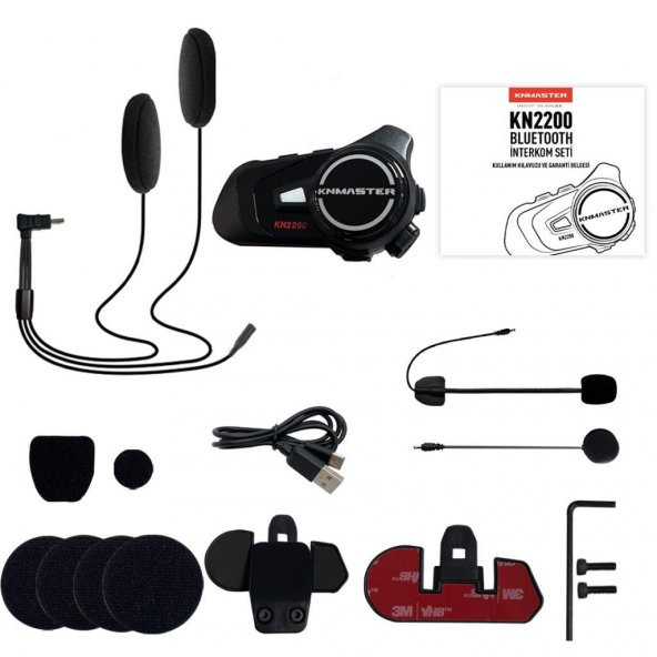 Knmaster KN2200 Motosiklet Kask İnterkom Bluetooth Intercom Kulaklık Seti Siyah - 3