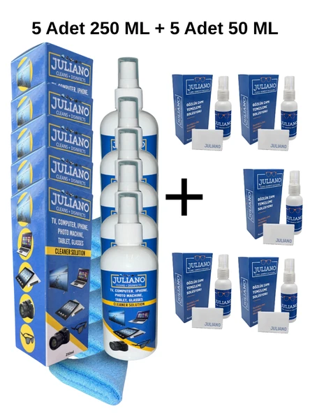 5 Adet 250 ML + 5 Adet 50 ML  Gözlük, Cep Telefonu, Led, Bilgisayar, Laptop, Tablet, Televizyon, Kamera Temizlik Seti - Resim 2
