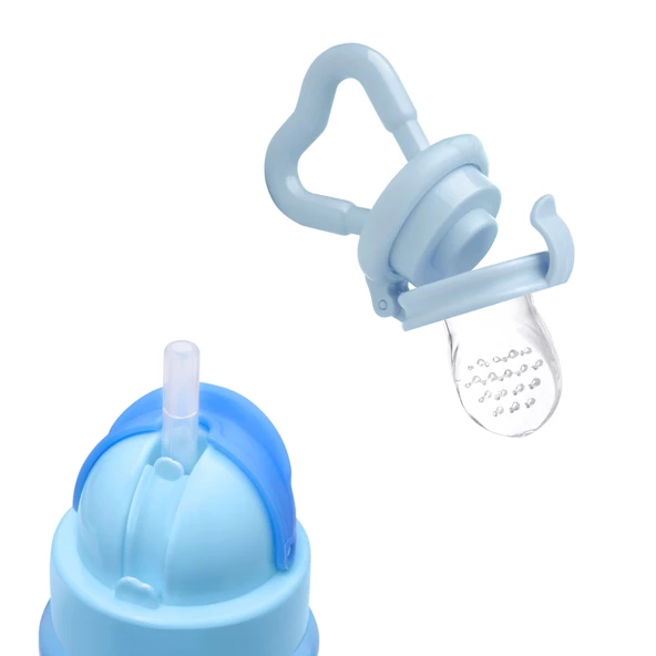 Pipetli Bardak Suluk & Süzgeçli Meyve Emziği Hediye Pratik Kapaklı Bebek Matarası 300 ml - 6