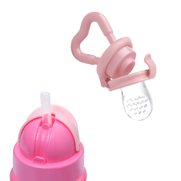 Pipetli Bardak Suluk & Süzgeçli Meyve Emziği Hediye Pratik Kapaklı Bebek Matarası 300 ml - 5