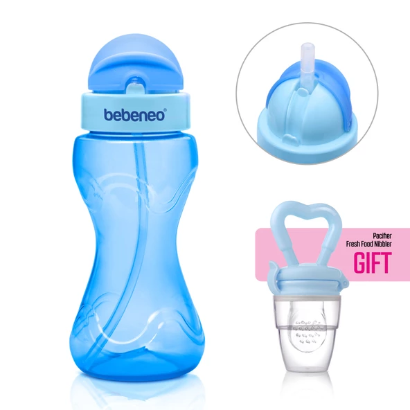 Pipetli Bardak Suluk & Süzgeçli Meyve Emziği Hediye Pratik Kapaklı Bebek Matarası 300 ml - 2