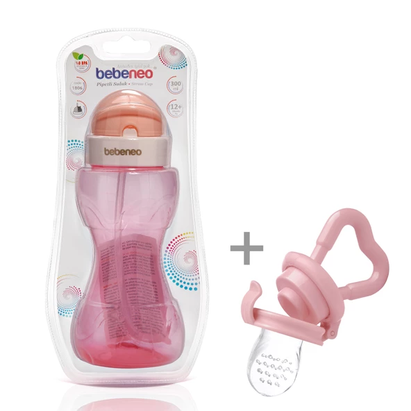 Pipetli Bardak Suluk & Süzgeçli Meyve Emziği Hediye Pratik Kapaklı Bebek Matarası 300 ml - 3