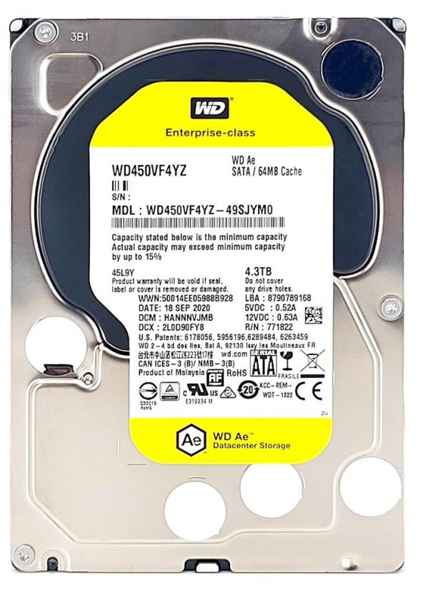 Wd 4Tb 7200RPM Enterprıse Class 3.5" WD450VF4YZ 7-24 Güvenlik Harddisk - 1