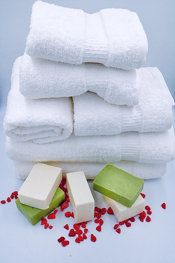 Tardan Elegant Banyo Havlu Seti Hamam Takımı 6 Parça Beyaz