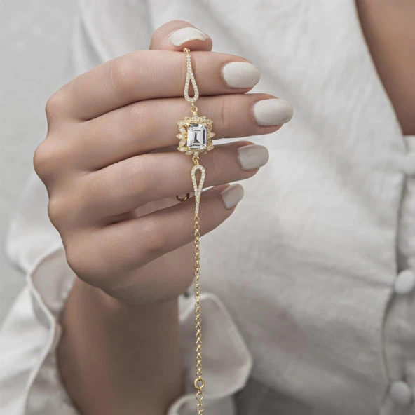 Rodyumlu Baget Zirkon Taşlı Yuvarlak Gümüş Bayan Bileklik - 9