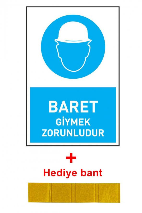 İş Güvenliği Levhası Baret Giymek Zorunludur Uyarı - İşaret Levhası(Bant Hediye) - 2