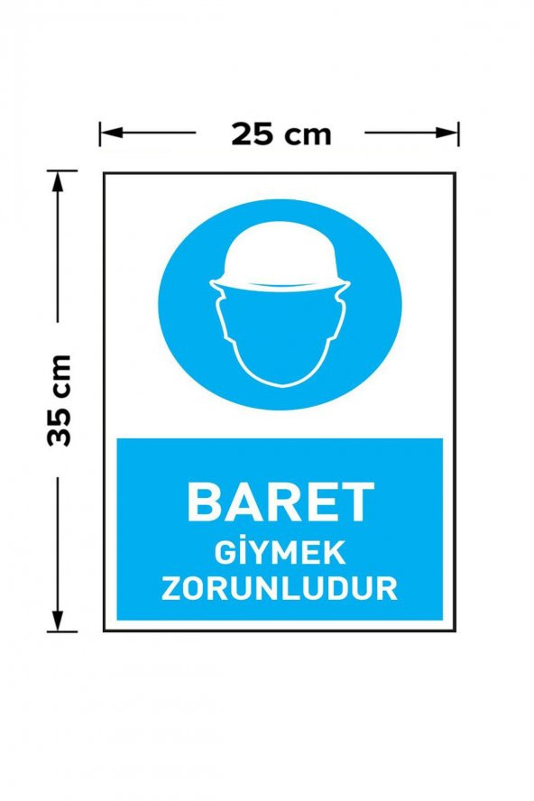 İş Güvenliği Levhası Baret Giymek Zorunludur Uyarı - İşaret Levhası(Bant Hediye) - 3