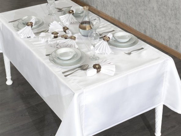 Finezza Kristal Monoray Kumaş Beyaz Sofra Takımı 8 Kişilik 160x220 17Prç.- 1282 - 3