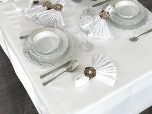Finezza Kristal Monoray Kumaş Beyaz Sofra Takımı 8 Kişilik 160x220 17Prç.- 1282 - 5