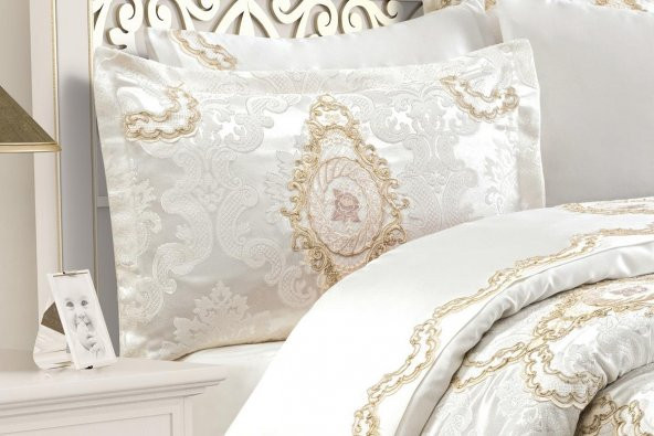 Finezza Artemis Polyester Pamuk Krem Gelin Seti Çift Kişilik 7 Parça  - 1283 - Resim 2