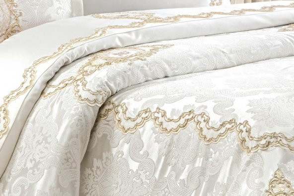 Finezza Artemis Polyester Pamuk Krem Gelin Seti Çift Kişilik 7 Parça  - 1283 - Resim 3