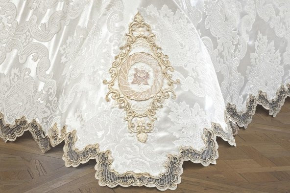 Finezza Artemis Polyester Pamuk Krem Gelin Seti Çift Kişilik 7 Parça  - 1283 - Resim 4