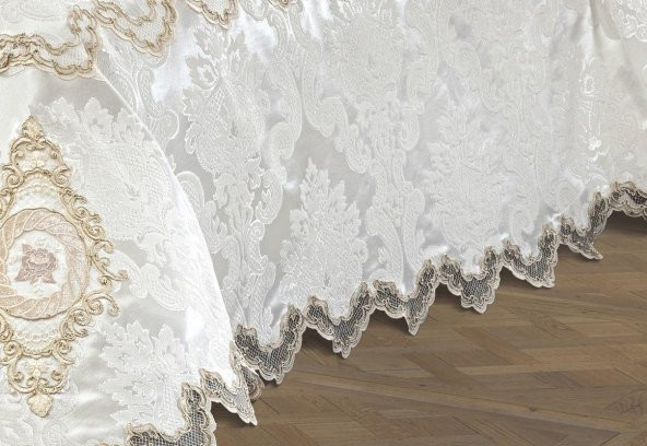 Finezza Artemis Polyester Pamuk Krem Gelin Seti Çift Kişilik 7 Parça  - 1283 - Resim 6