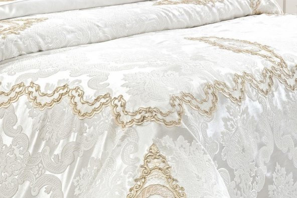 Finezza Artemis Polyester Pamuk Krem Gelin Seti Çift Kişilik 7 Parça  - 1283 - Resim 7