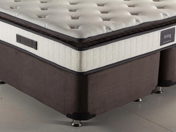 Niron King Yatak Seti 100x200 Tek Kişilik Yatak Baza Başlık Takımı Füme - 6