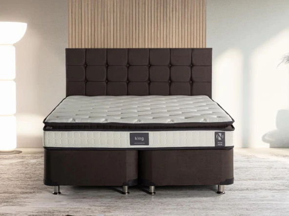 Niron King Yatak Seti 150x200 Çift Kişilik Yatak Baza Başlık Takımı Füme - Resim 2