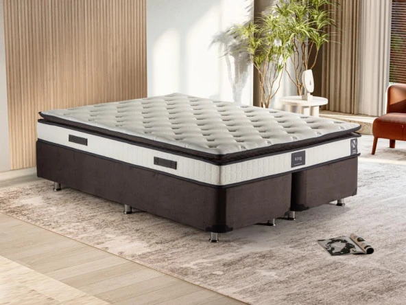 Niron King Yatak Seti 150x200 Çift Kişilik Yatak Baza Başlık Takımı Füme - Resim 3