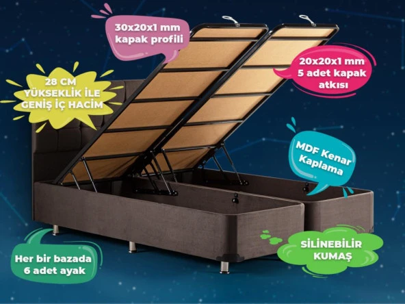 Niron King Yatak Seti 150x200 Çift Kişilik Yatak Baza Başlık Takımı Füme - Resim 8