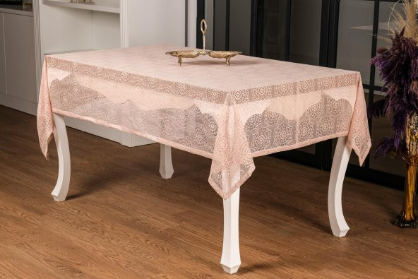 Finezza Ayçiçeği Lüx Raşel Dantel Pembe Masa Örtüsü 155x220 cm  - 1284 - 2
