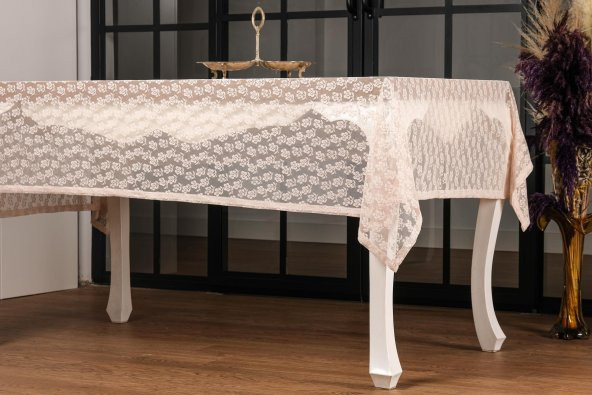 Finezza Çiçek Lüx Raşel Dantel Krem Masa Örtüsü 155x220 cm  - 1285 - 3