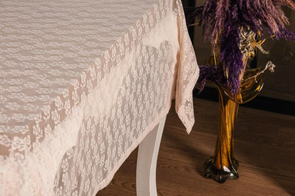 Finezza Çiçek Lüx Raşel Dantel Krem Masa Örtüsü 155x220 cm  - 1285 - 5