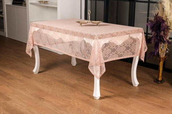 Finezza Damask Lüx Raşel Dantel Pembe Masa Örtüsü 155x220 cm  - 1286