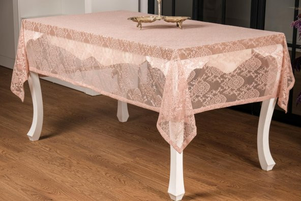 Finezza Damask Lüx Raşel Dantel Pembe Masa Örtüsü 155x220 cm  - 1286 - Resim 2