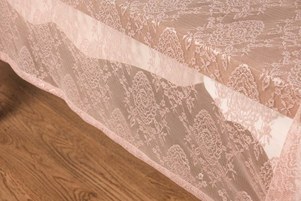 Finezza Damask Lüx Raşel Dantel Pembe Masa Örtüsü 155x220 cm  - 1286 - Resim 3