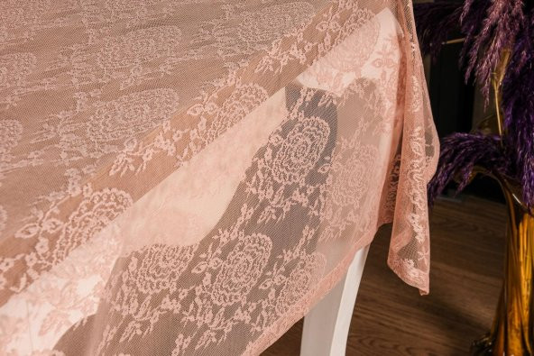 Finezza Damask Lüx Raşel Dantel Pembe Masa Örtüsü 155x220 cm  - 1286 - Resim 4
