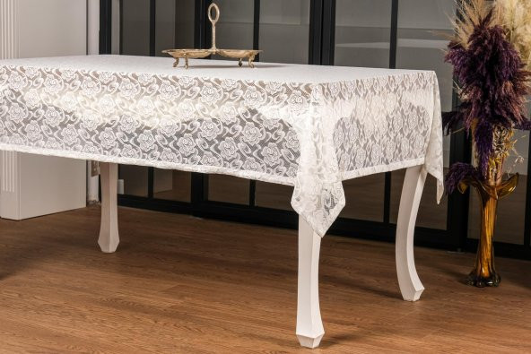 Finezza Gül Lüx Raşel Dantel Krem Masa Örtüsü 155x220 cm  - 1287 - 3