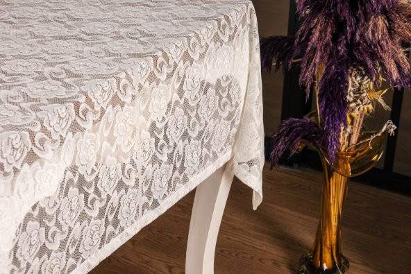 Finezza Gül Lüx Raşel Dantel Krem Masa Örtüsü 155x220 cm  - 1287 - 5