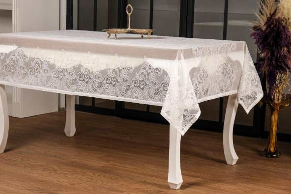 Finezza Orkide Lüx Raşel Dantel Krem Masa Örtüsü 155x220 cm  - 1291 - 3