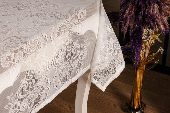 Finezza Orkide Lüx Raşel Dantel Krem Masa Örtüsü 155x220 cm  - 1291 - 5