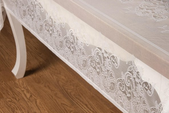 Finezza Orkide Lüx Raşel Dantel Krem Masa Örtüsü 155x220 cm  - 1291 - 7
