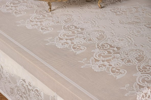 Finezza Orkide Lüx Raşel Dantel Krem Masa Örtüsü 155x220 cm  - 1291 - 8
