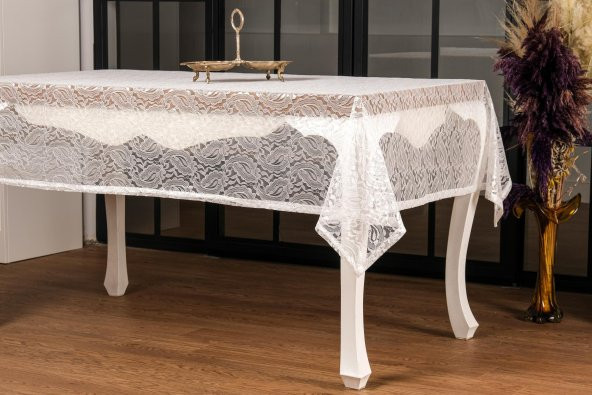 Finezza Şal Lüx Raşel Dantel Krem Masa Örtüsü 155x220 cm  - 1292 - 3