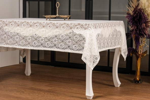 Finezza Yonca Lüx Raşel Dantel Krem Masa Örtüsü 155x220 cm  - 1293 - 5