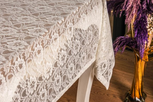 Finezza Yonca Lüx Raşel Dantel Krem Masa Örtüsü 155x220 cm  - 1293 - 6