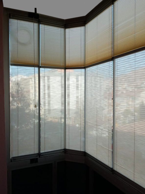 Katlanır Cam Balkon Perdesi - Plicell Plise Perde - Ofis Perdesi - Çiftli Sistem - 3